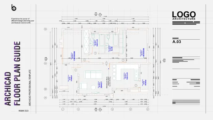 Residential floor plan with living spaces and functional layout designed in ArchiCAD